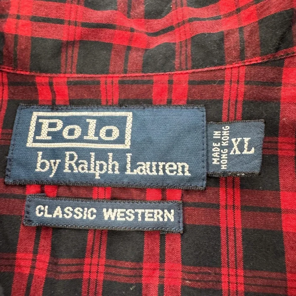 Polo Ralph Lauren Western Shirt Mens XL Red Plaid Classic Pearl Snap Cowboy